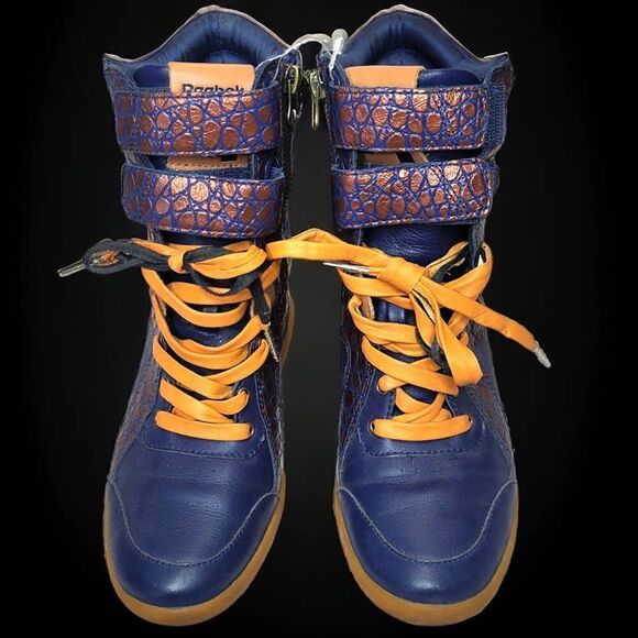 Reebok Alicia Keys leather blue metallic bronze wedge high-top wedge sneakers - Picture 4 of 10